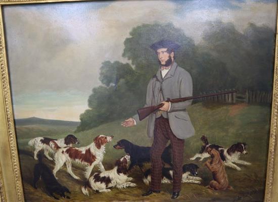 James Loder (active 1820-1860), oil on canvas, Sportsman with spaniels, signed and dated 1850, 48 x 60cm